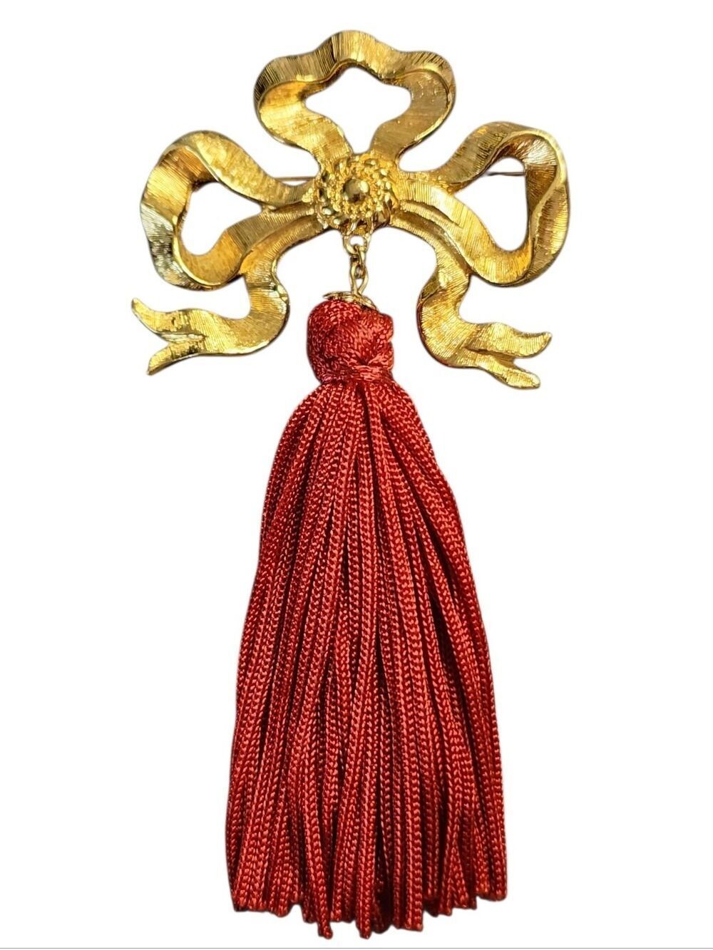 Avon 1991 Goldtone Red Silk Tassel Brooch